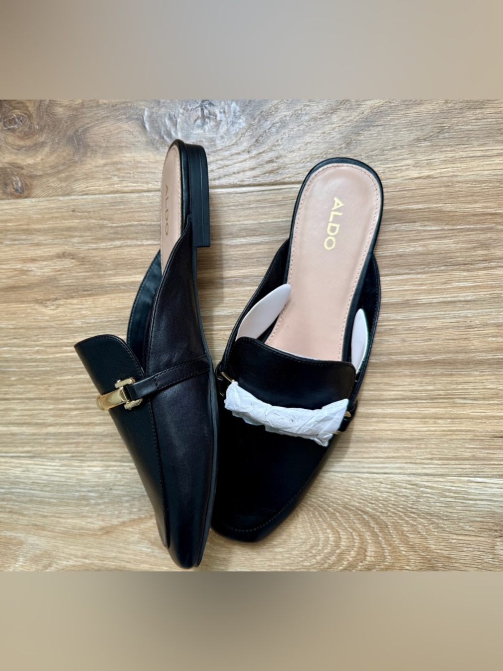 ALDO Black Leather Horsebit Mule Loafers Size 10 NWOB - Picture 4 of 7